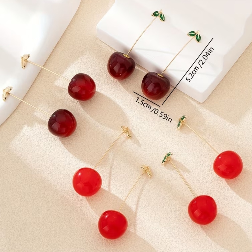 NEW Cherry Drop Earrings. 🍒 Fashionable Elegant cherry
Blossom leaf earrings - Picture 4 of 4